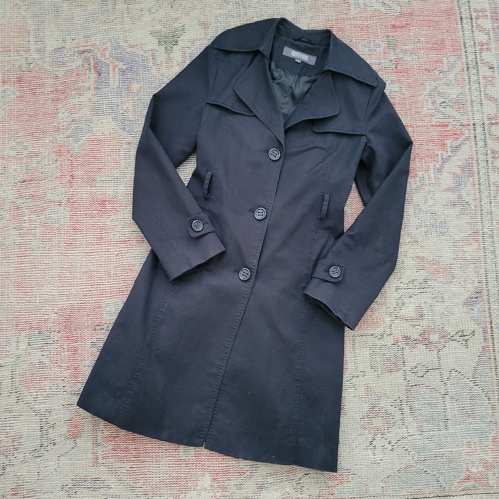 Kenneth Cole reaction black trench coat rain jacket duster small s